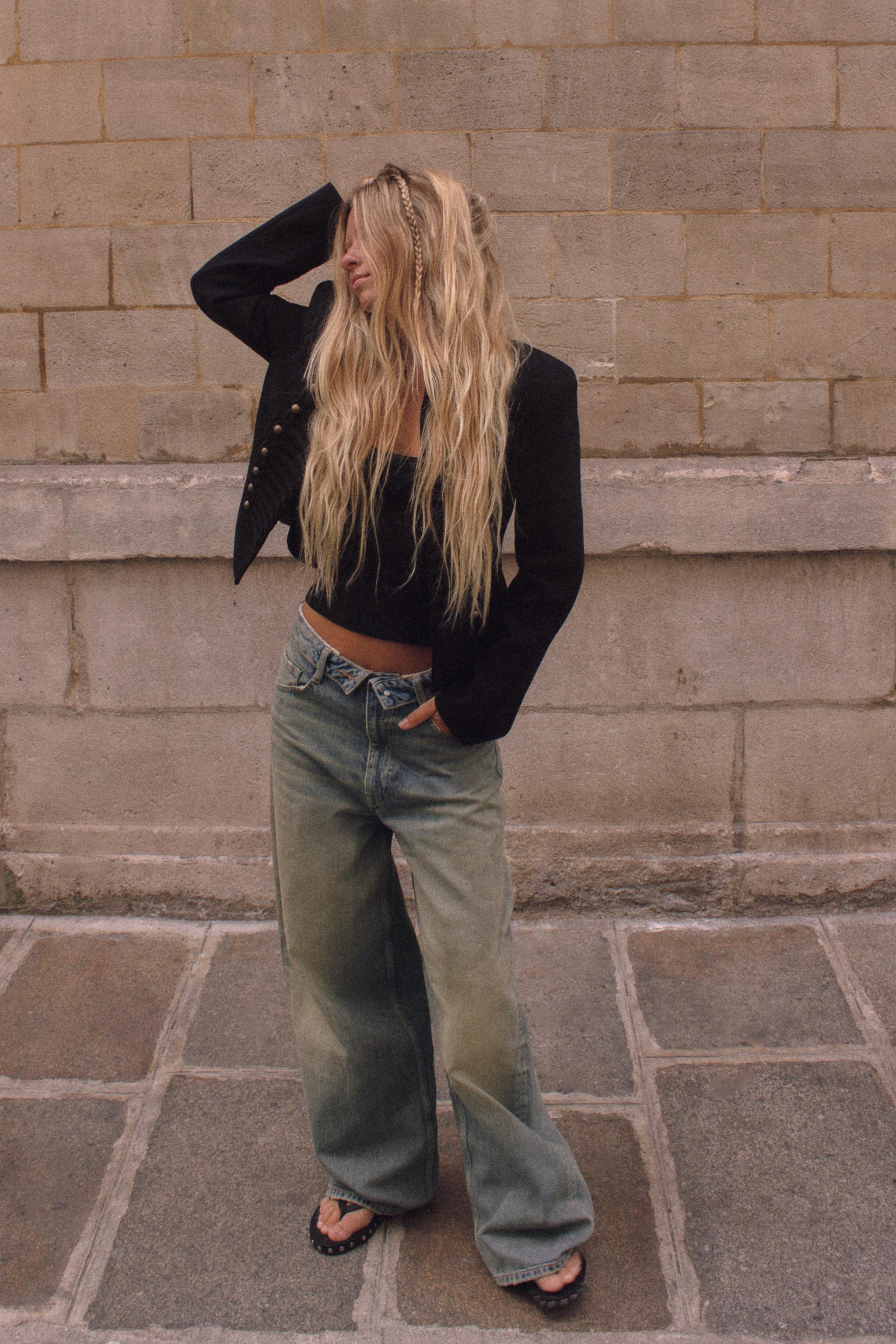 TRF MID-RISE FOLDED WAIST DISTRESSED JEANS